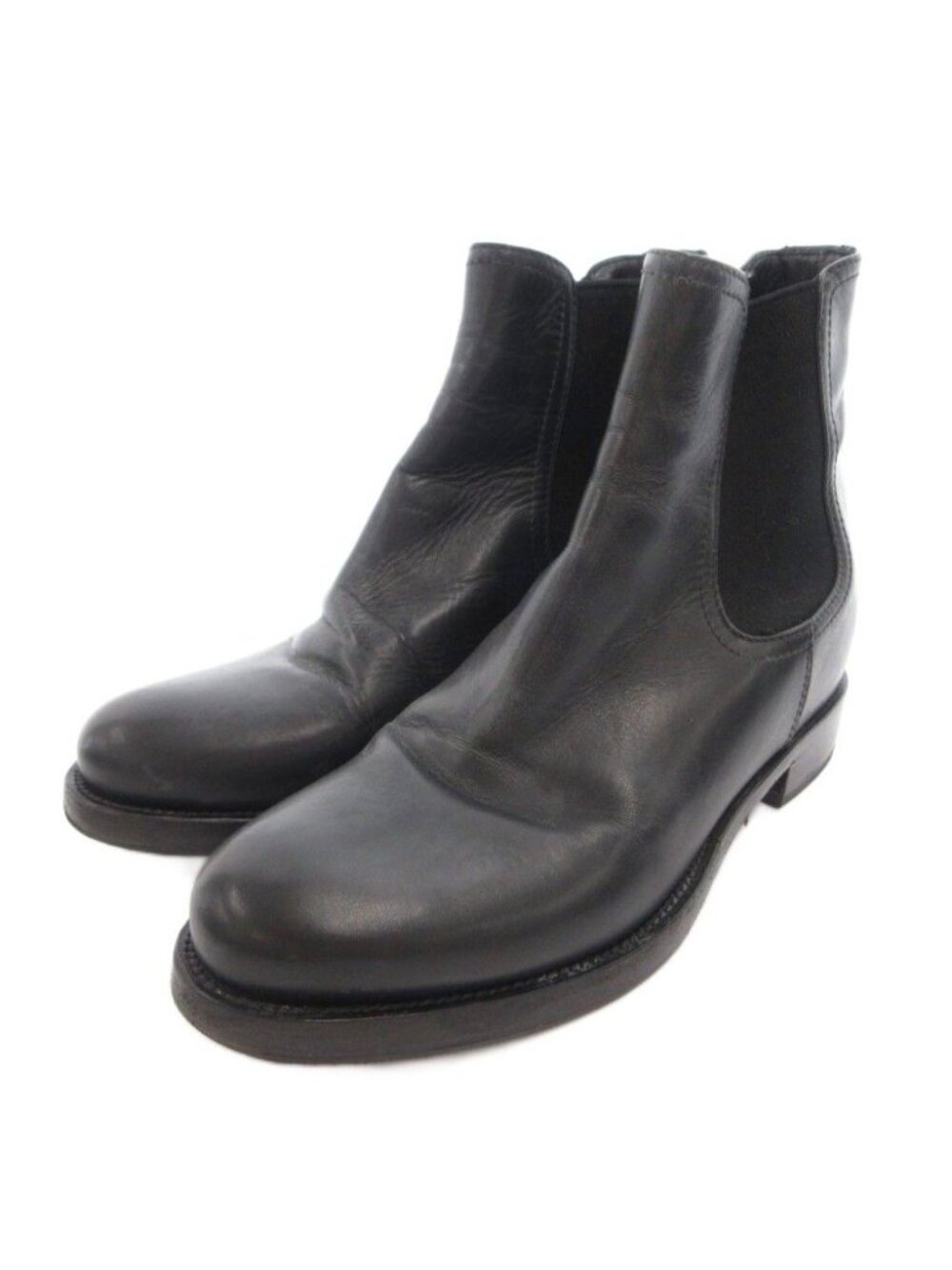 Prada Side Gore Boots Leather Short Almond Toe Black
